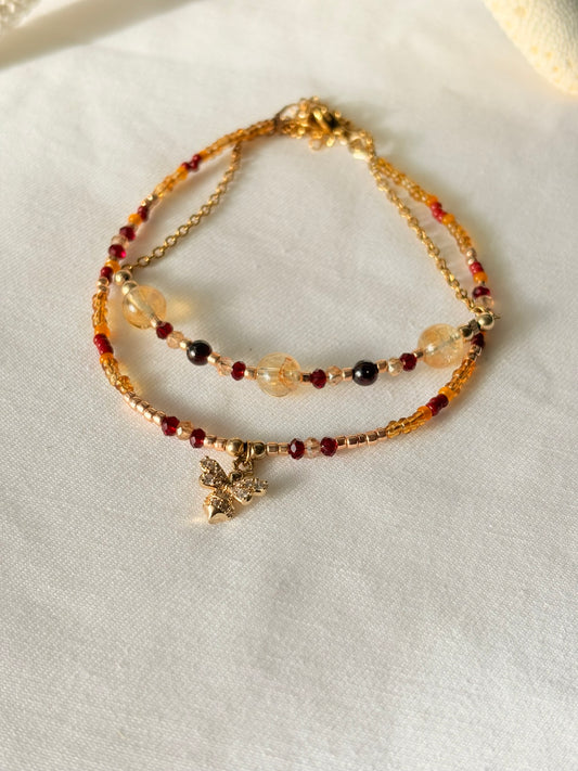 Chaîne de cheville Mabi – Citrine & Grenat