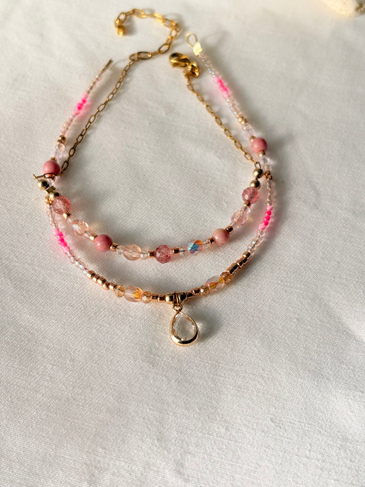 Chaîne de cheville Tiana – Rhodonite & Quartz fraise
