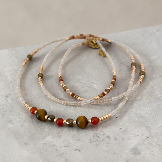 Bijou de taille Sapotille – Œil de tigre & Cornaline