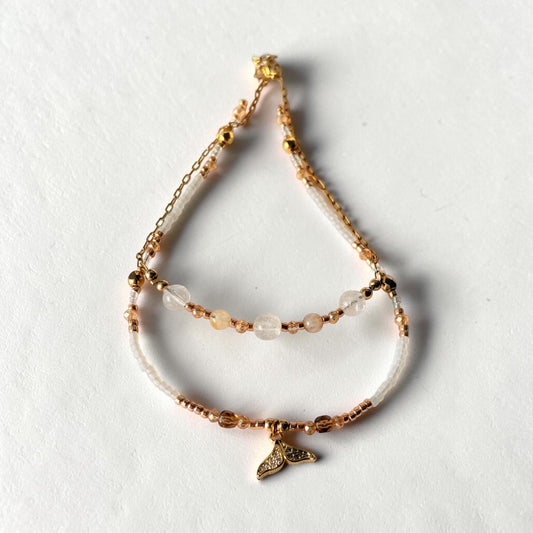 Chaîne de cheville double Edith – Cristal de roche & Citrine